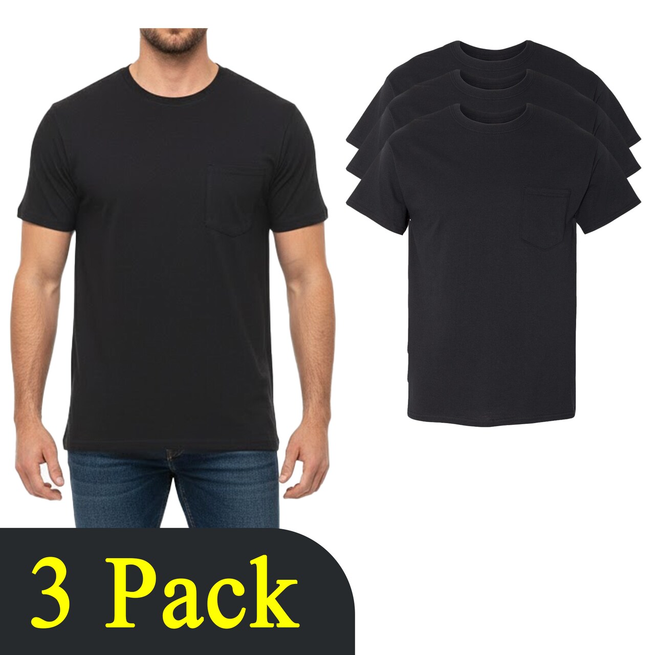 Gildan Men's Blank T-Shirts for DIY Projects, Heavy Cotton Pocket Black tee
